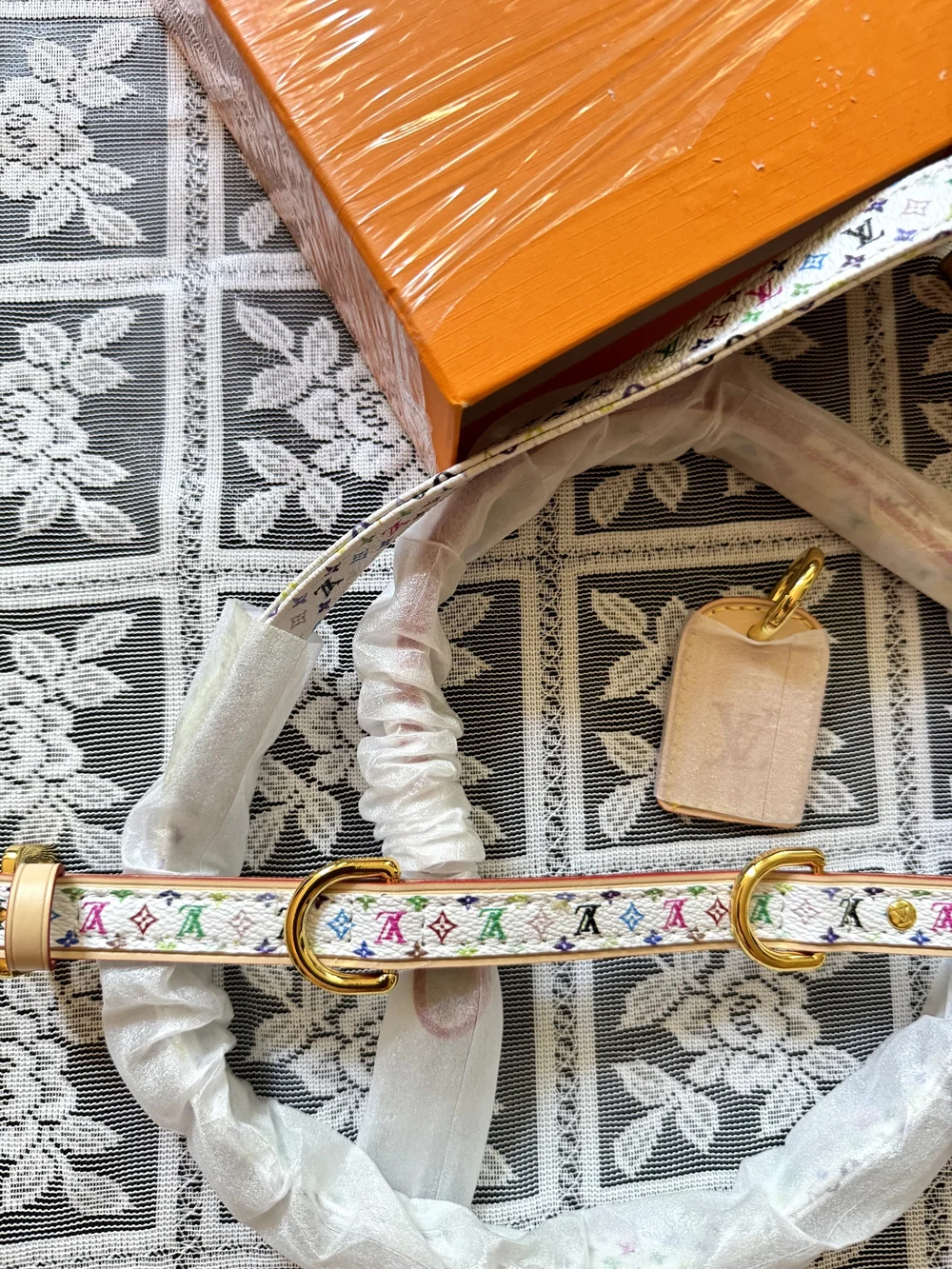 Louis Vuitton White Multicolor Monogram Adjustable Strap with Gold Hardware🌷💝